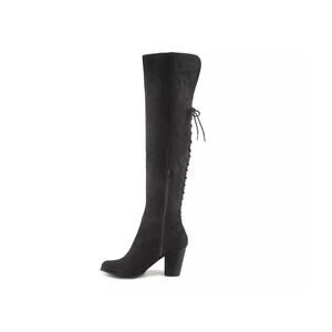 Madden Girl Black Vegan Suede Zipper Lace Up Heeled Knee High Boots Size 7.5